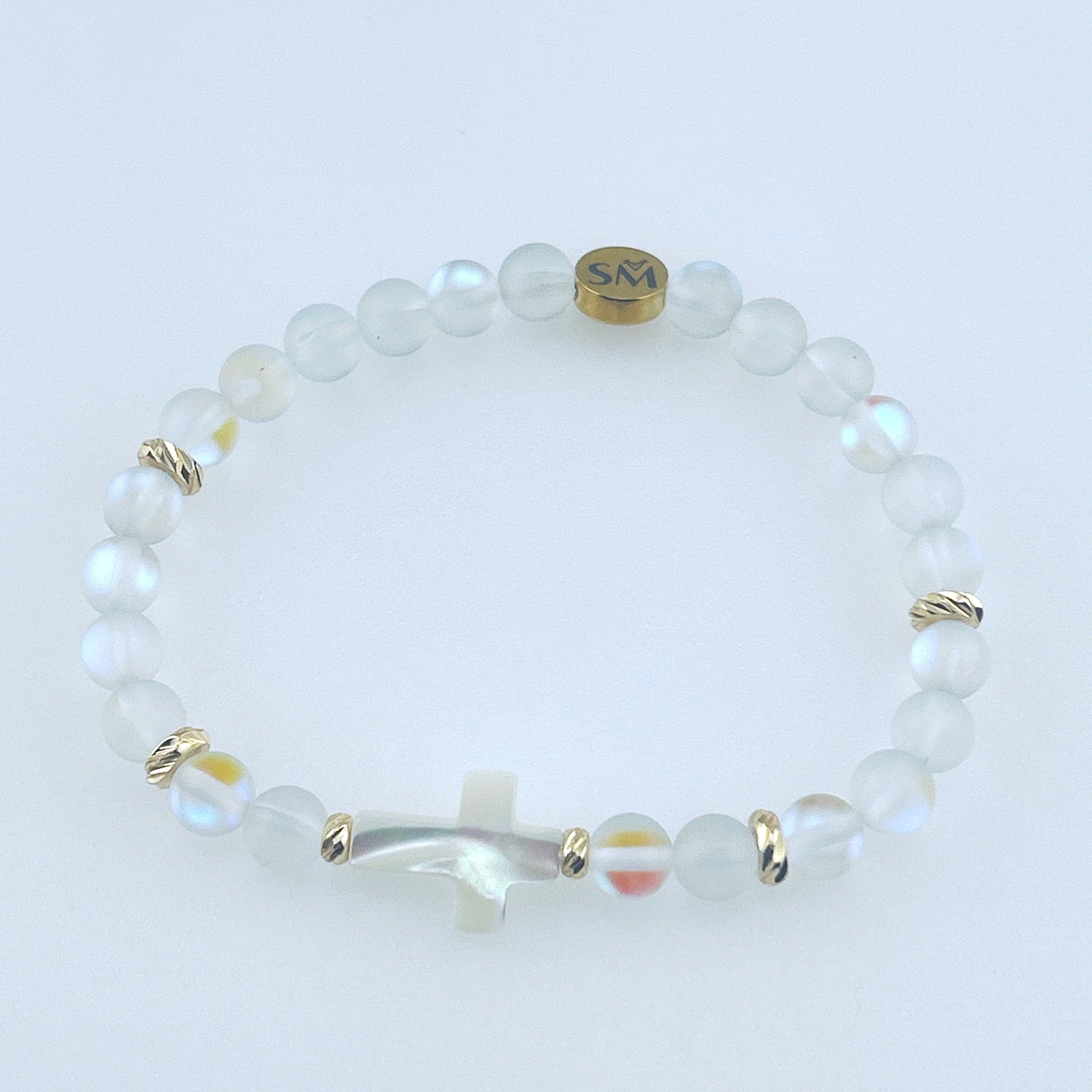 Believe (Aurora Moonstone and Pearl) Cross Bracelet