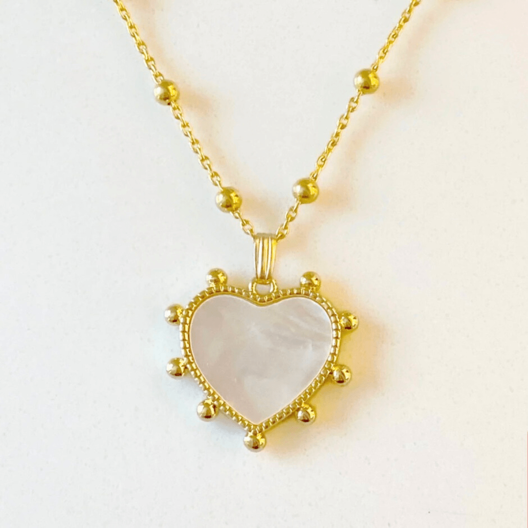 Studded Heart Pearl Necklace