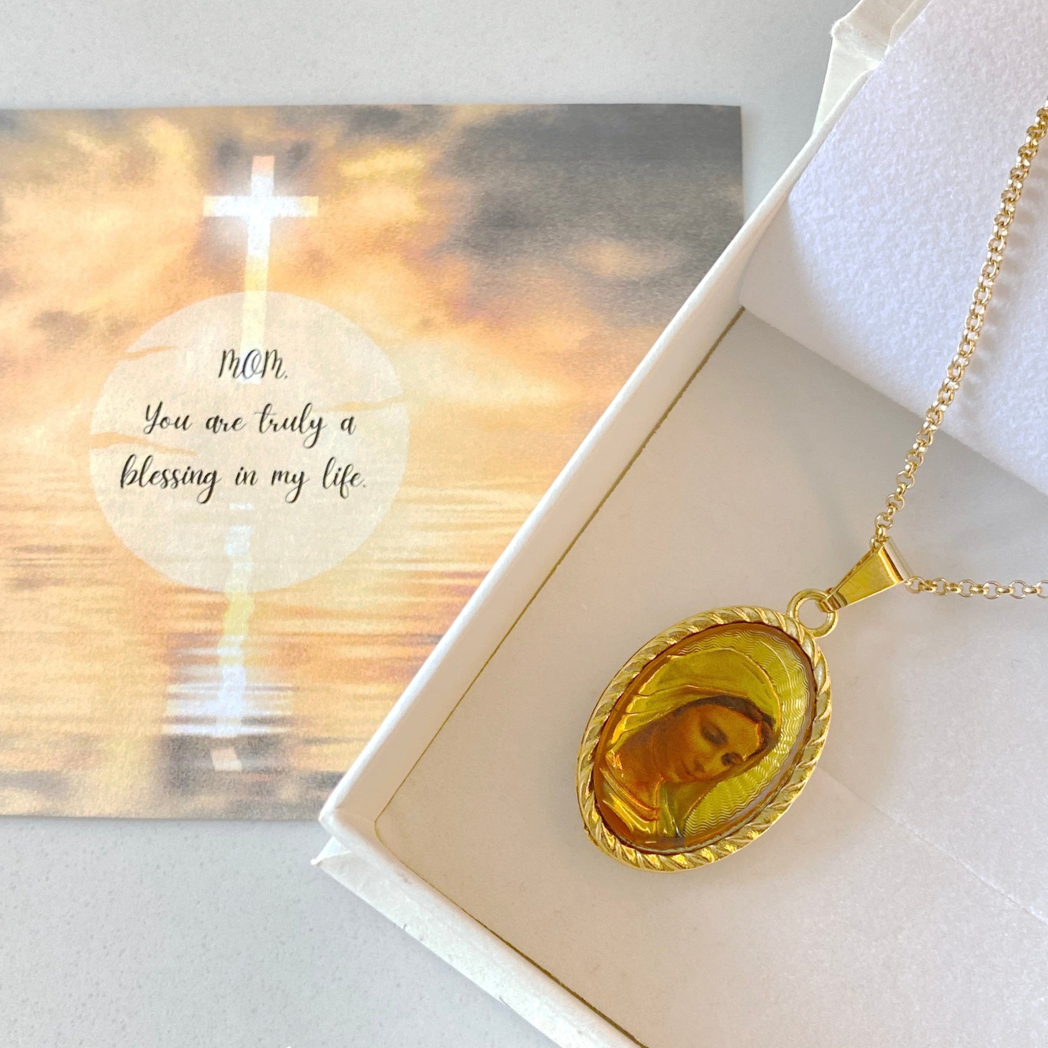 Blessed Mother Face Pendant Necklace
