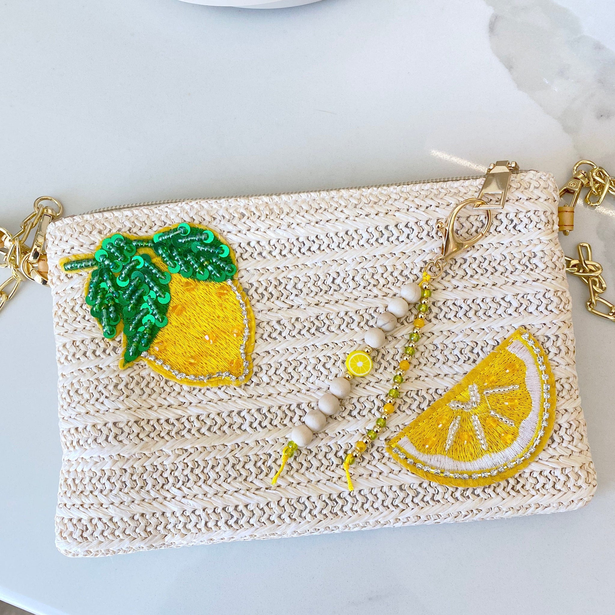 Beaded Lemon Wristlet/ Crossbody Bag