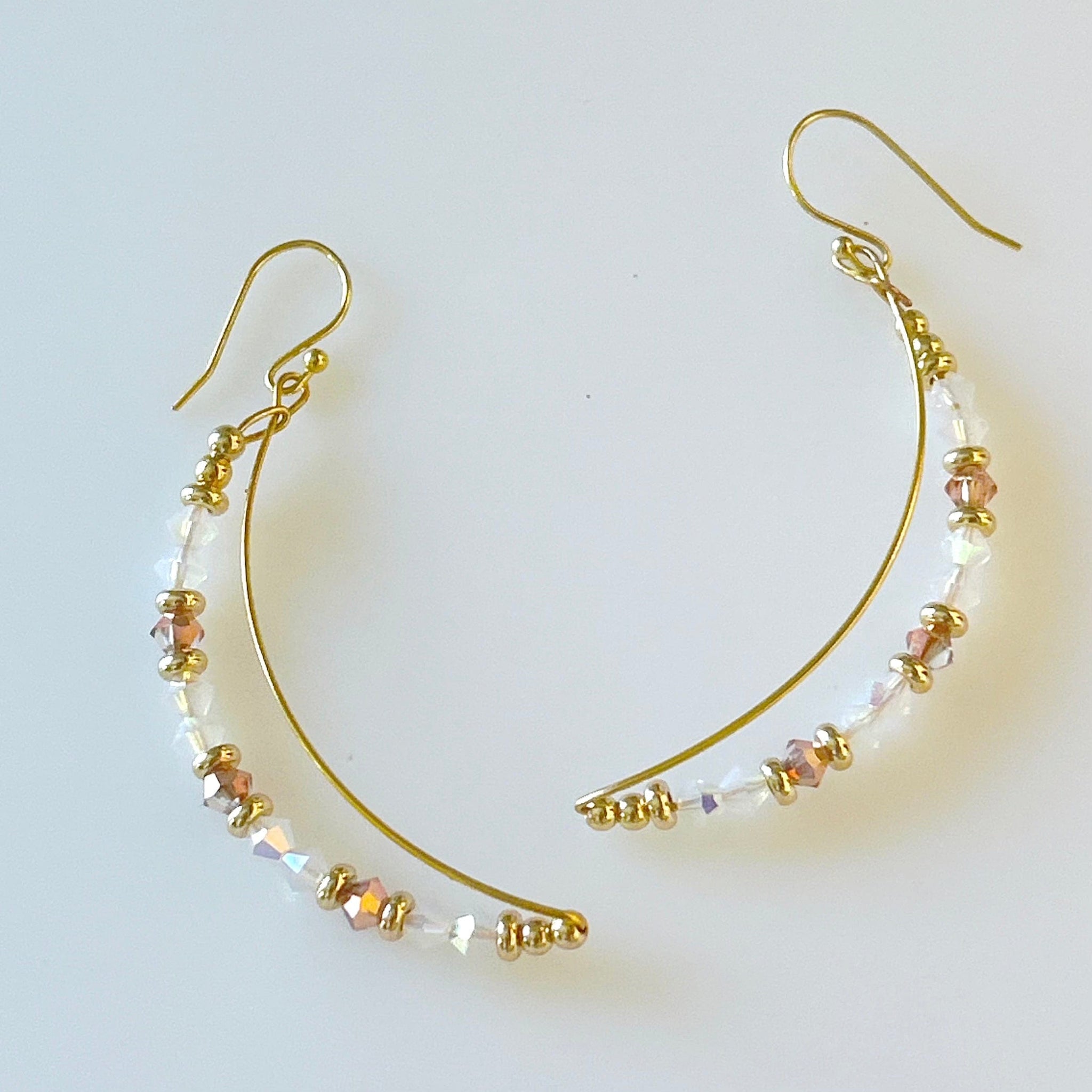 "Luna" Beaded Crescent Earrings (Peach Crystal)