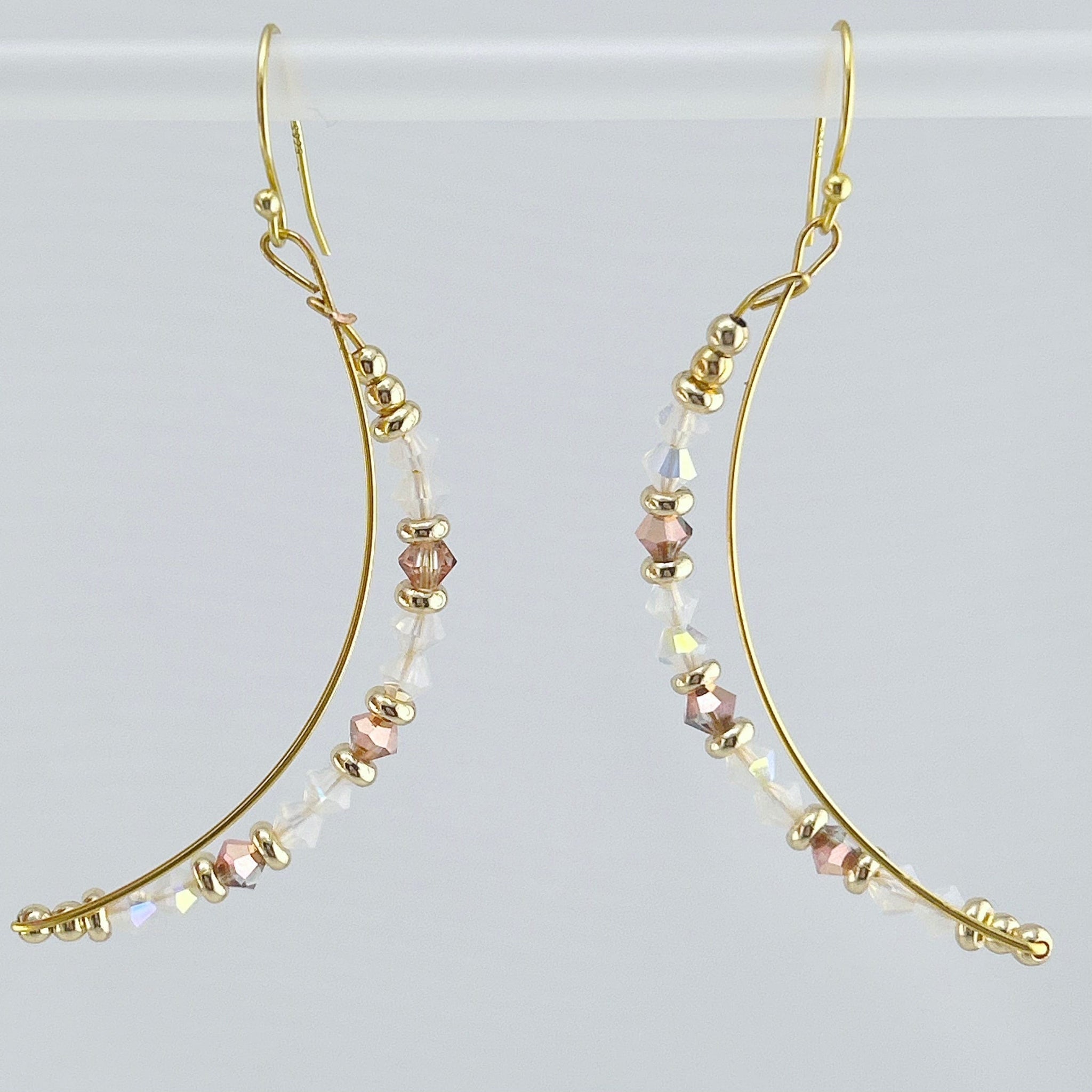 "Luna" Beaded Crescent Earrings (Peach Crystal)