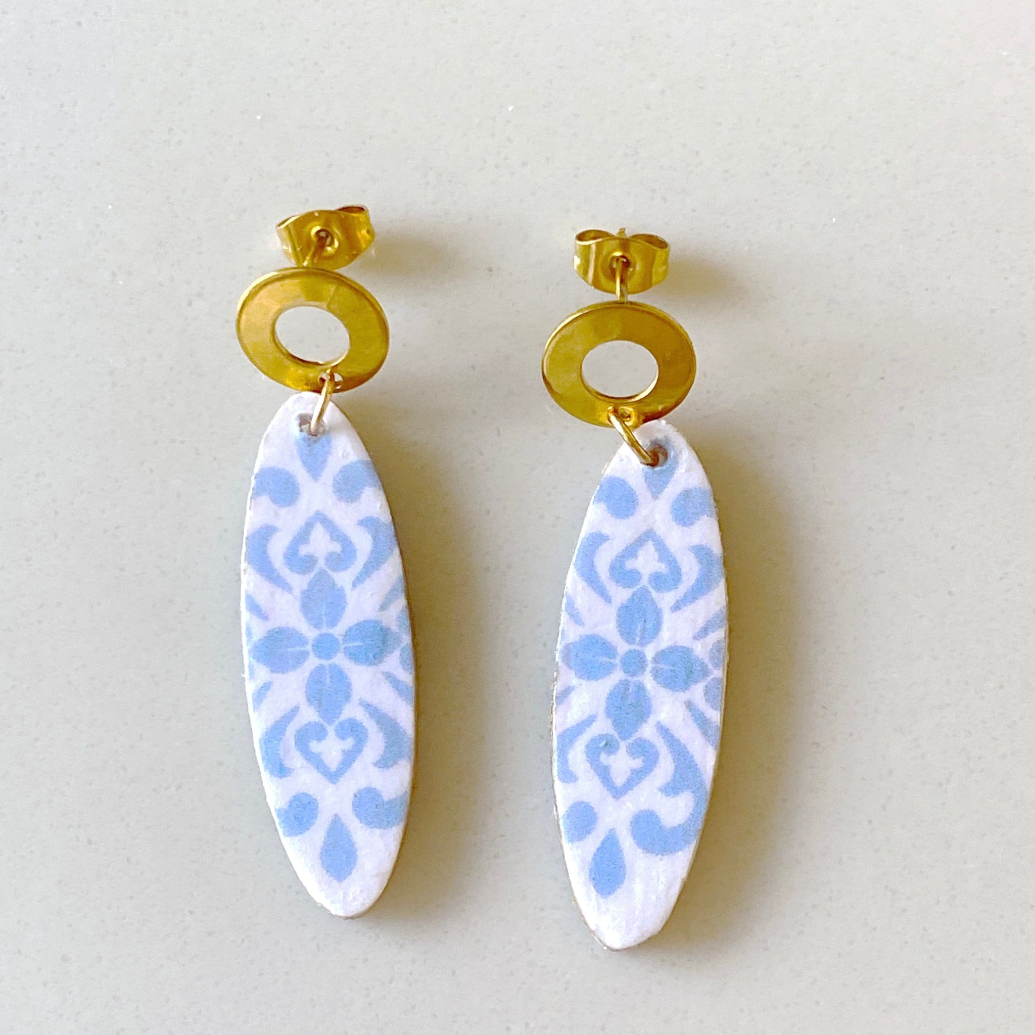 "Paola" Oval Shaped Tile Print Earrings
