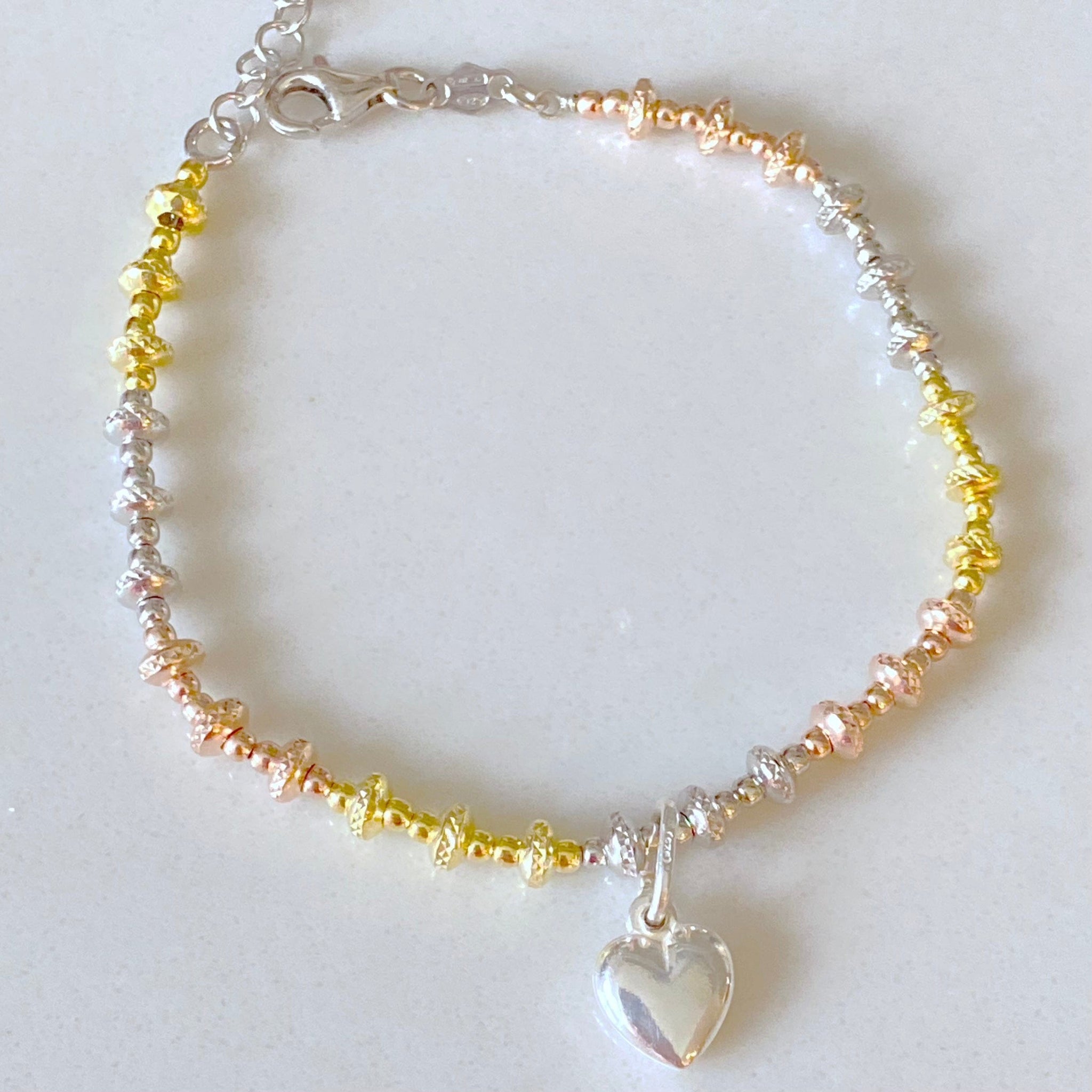 Tri Color Faceted Bead Bracelet with Removable Heart Charm