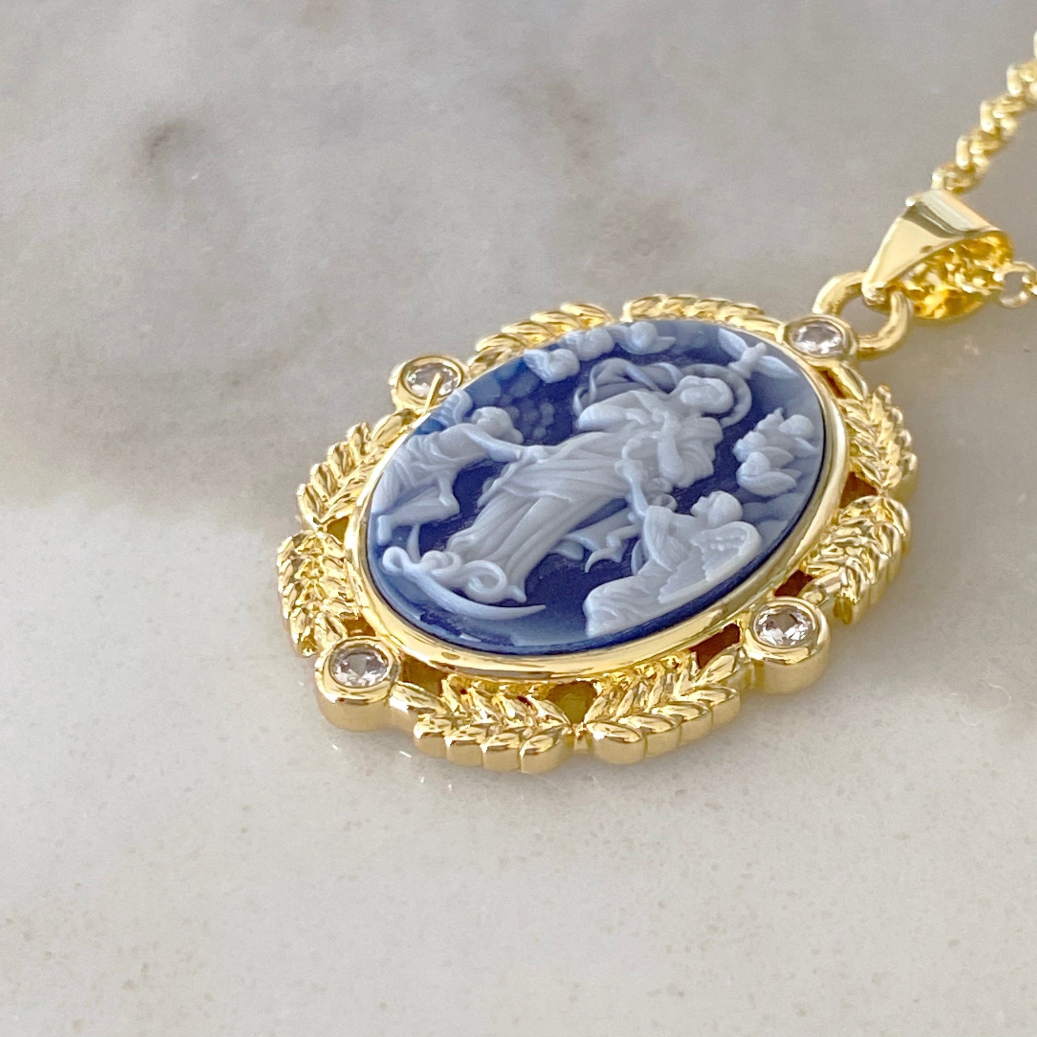 Angelic Blue Agate Cameo Necklace