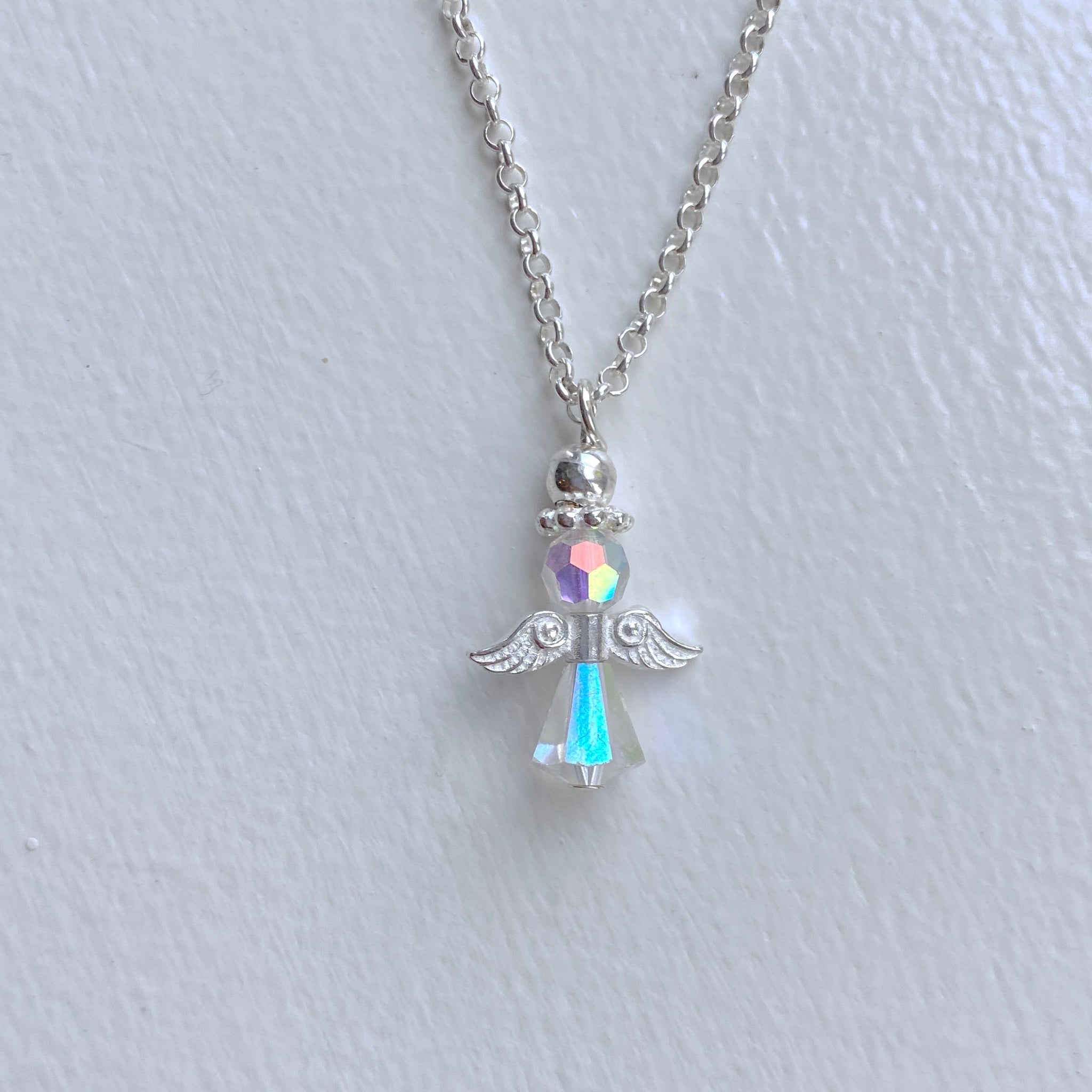 "Angelina" Crystal Angel Necklace in Sterling Silver