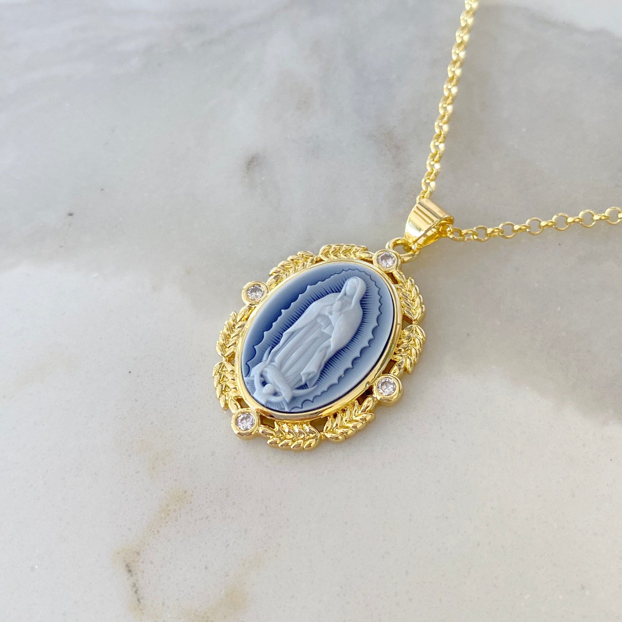 Blessed Mother Blue Agate Cameo