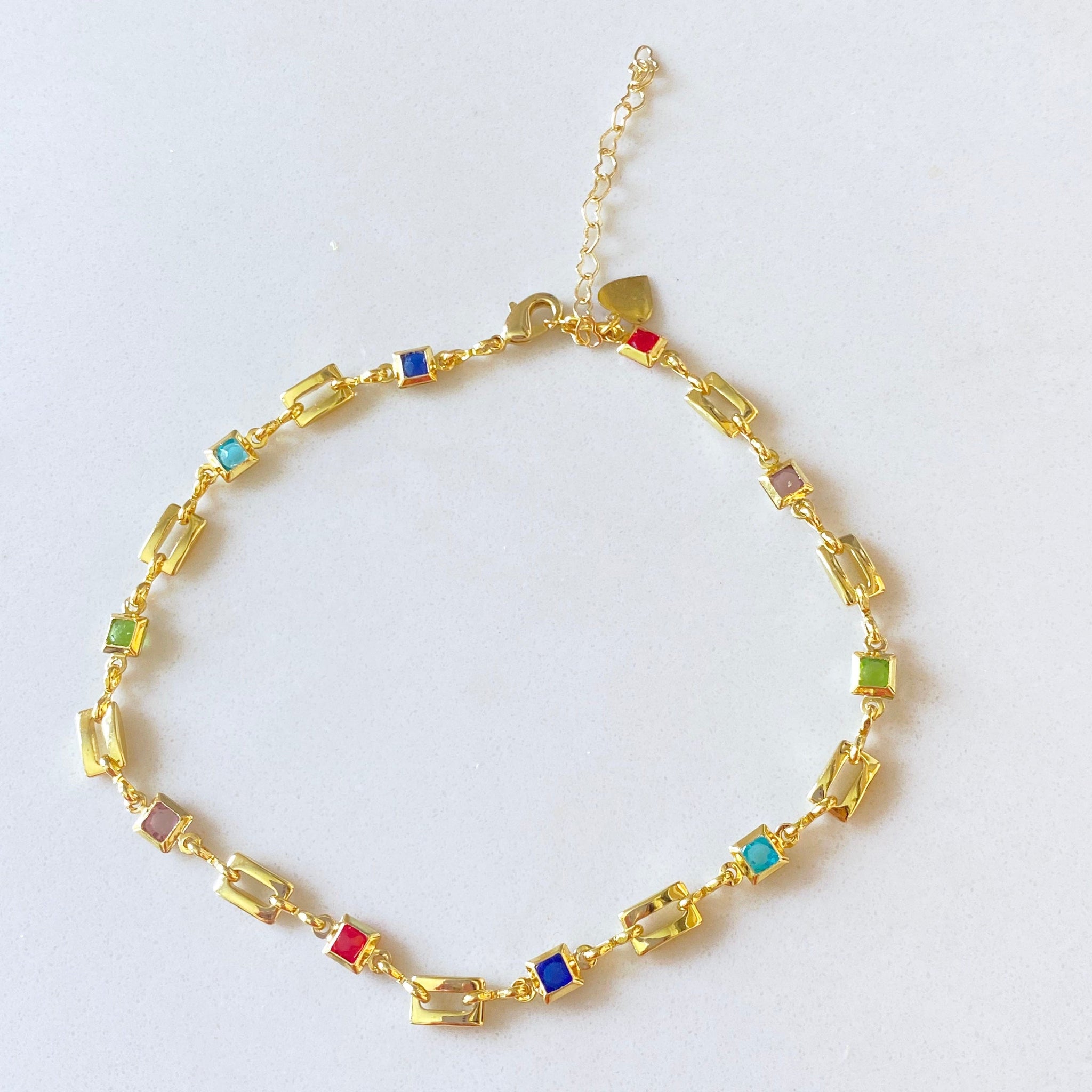 Colored Stone Geometric Anklet