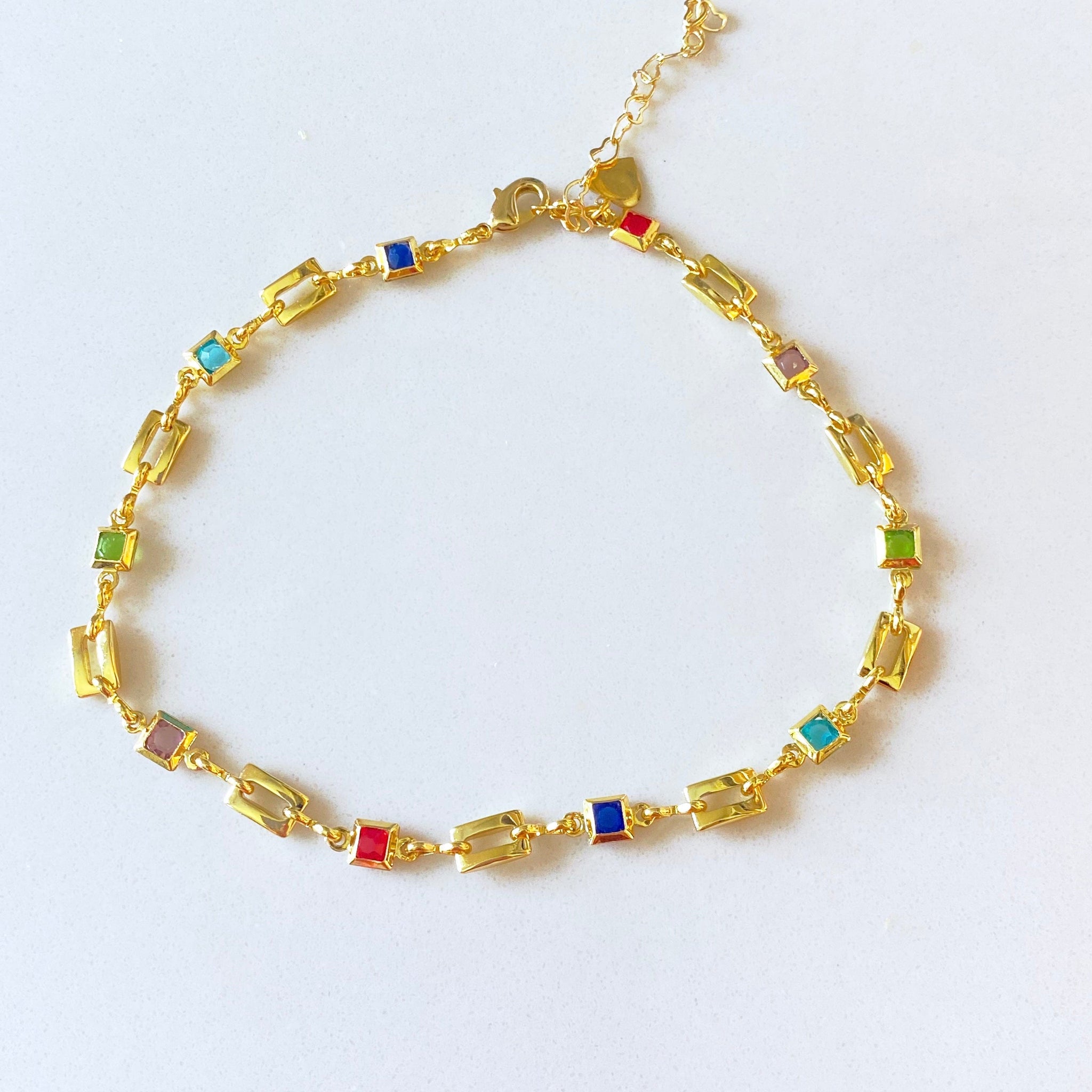 Colored Stone Geometric Anklet