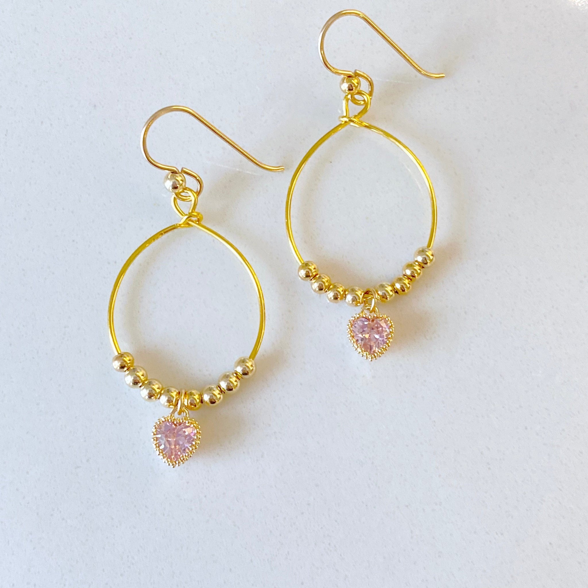 "Coryn" Dangling Heart Earrings in Pink CZ