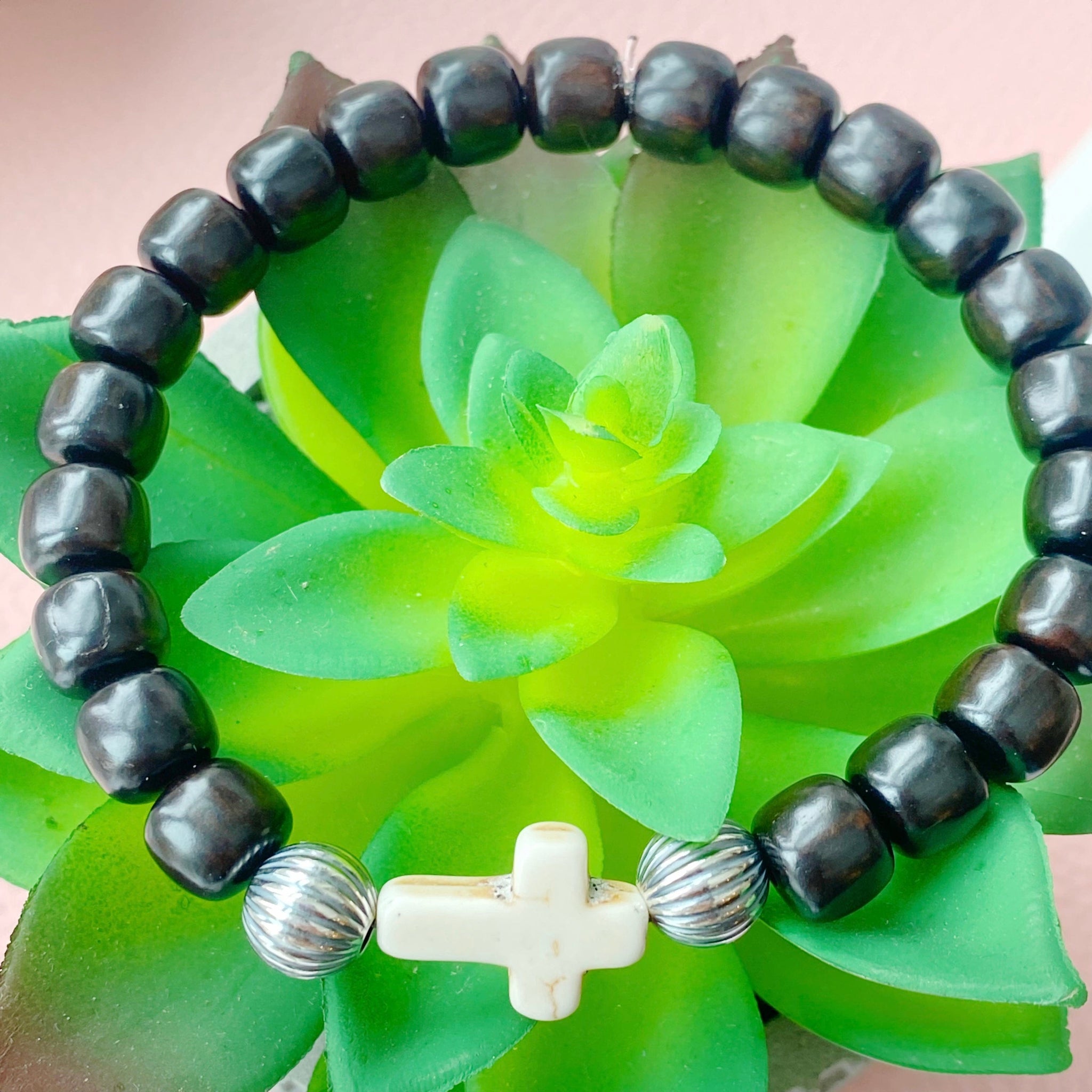 Mens beaded hot sale cross bracelet