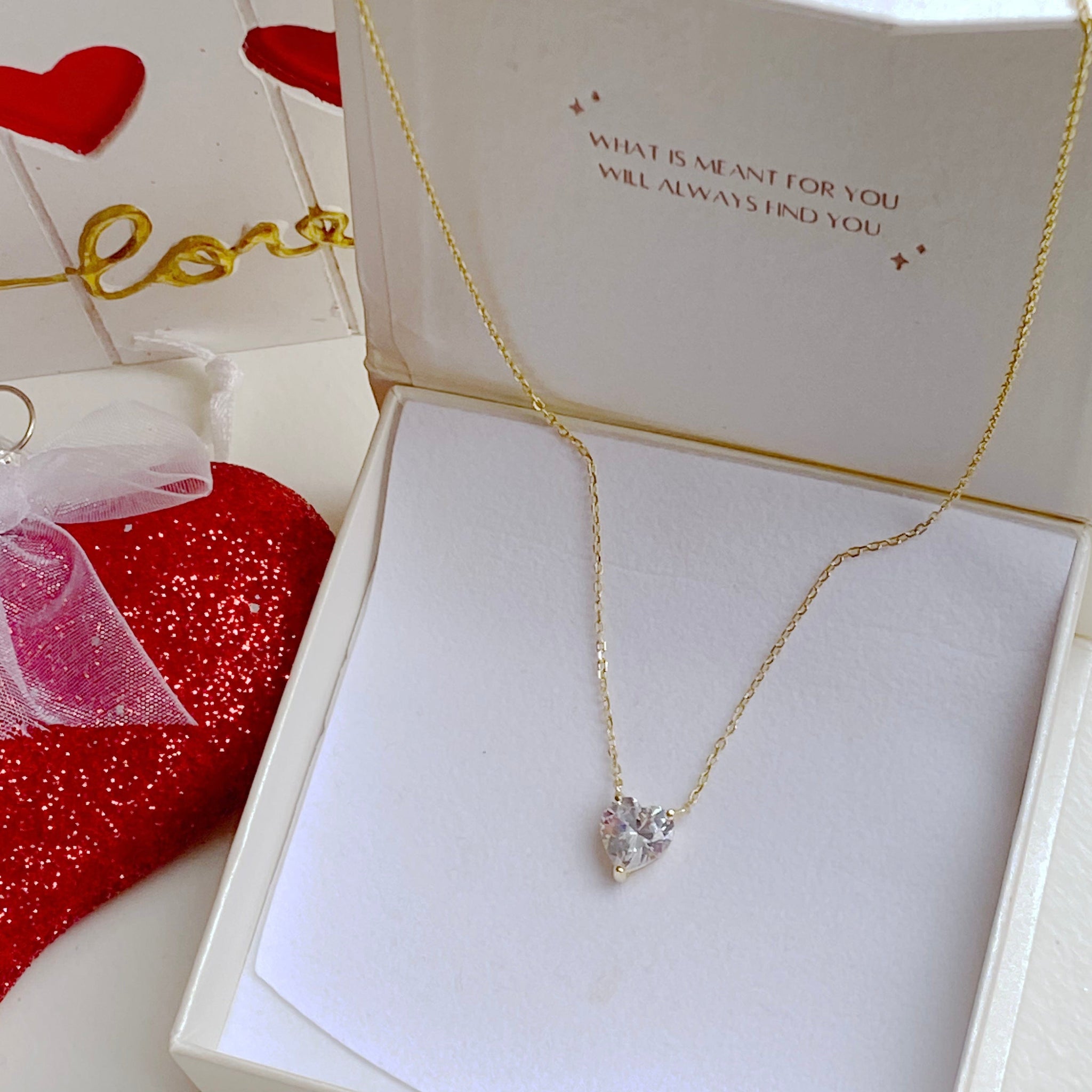 Floating Solitaire Heart CZ Necklace