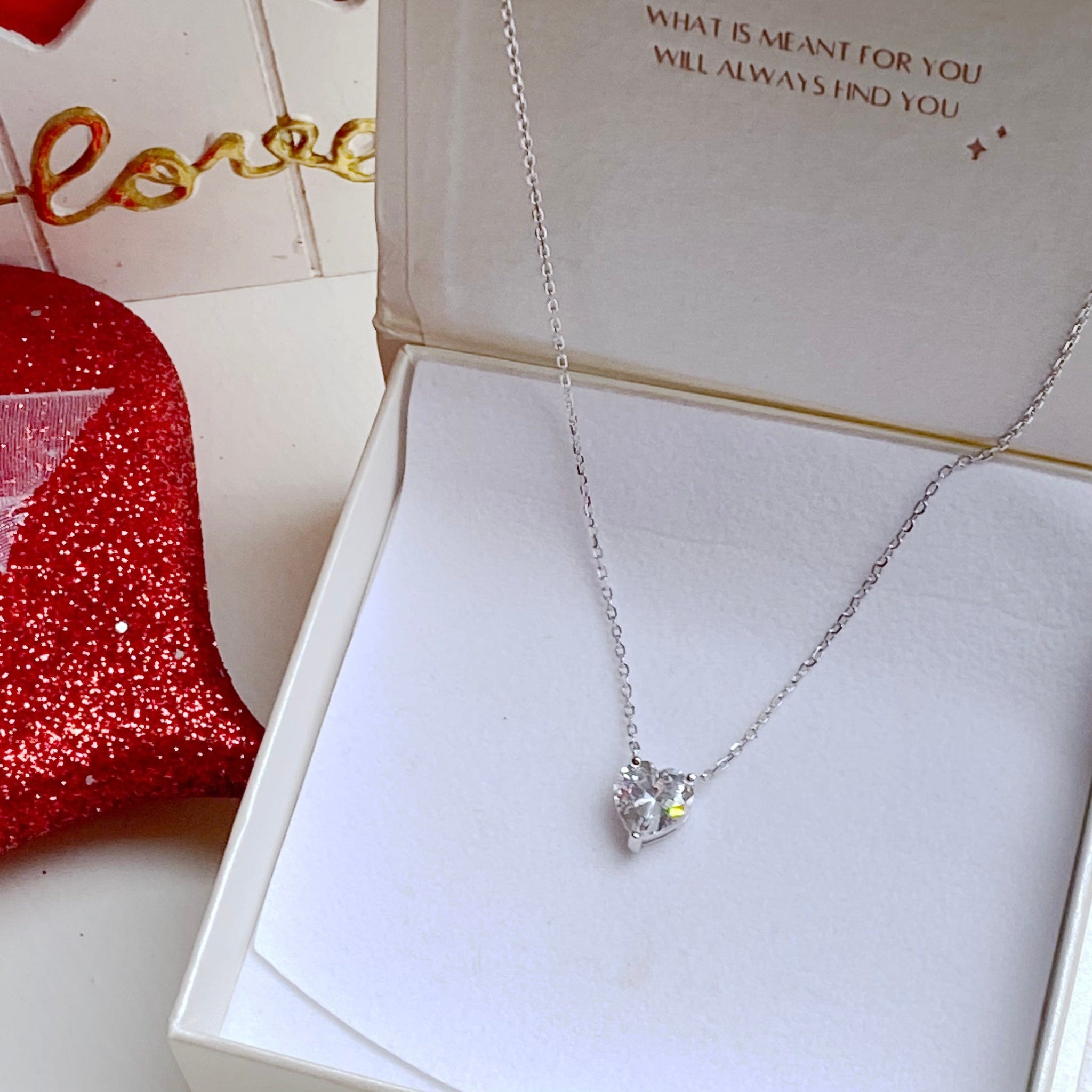 Floating Solitaire Heart CZ Necklace