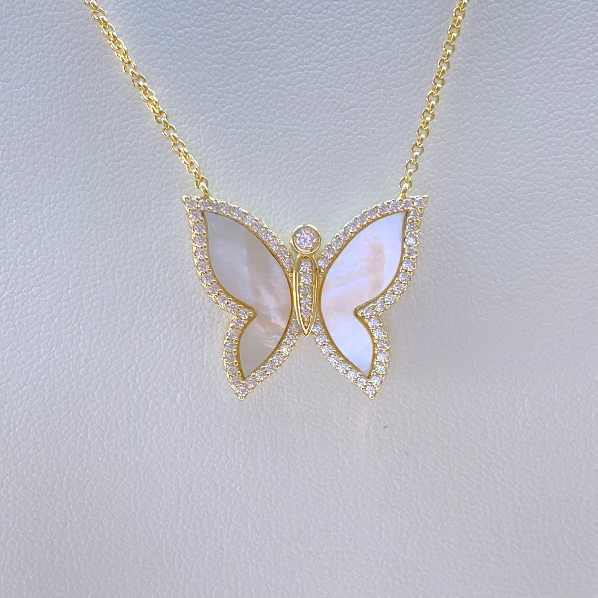 Mother Of Pearl & Pave Cz Butterfly Necklace
