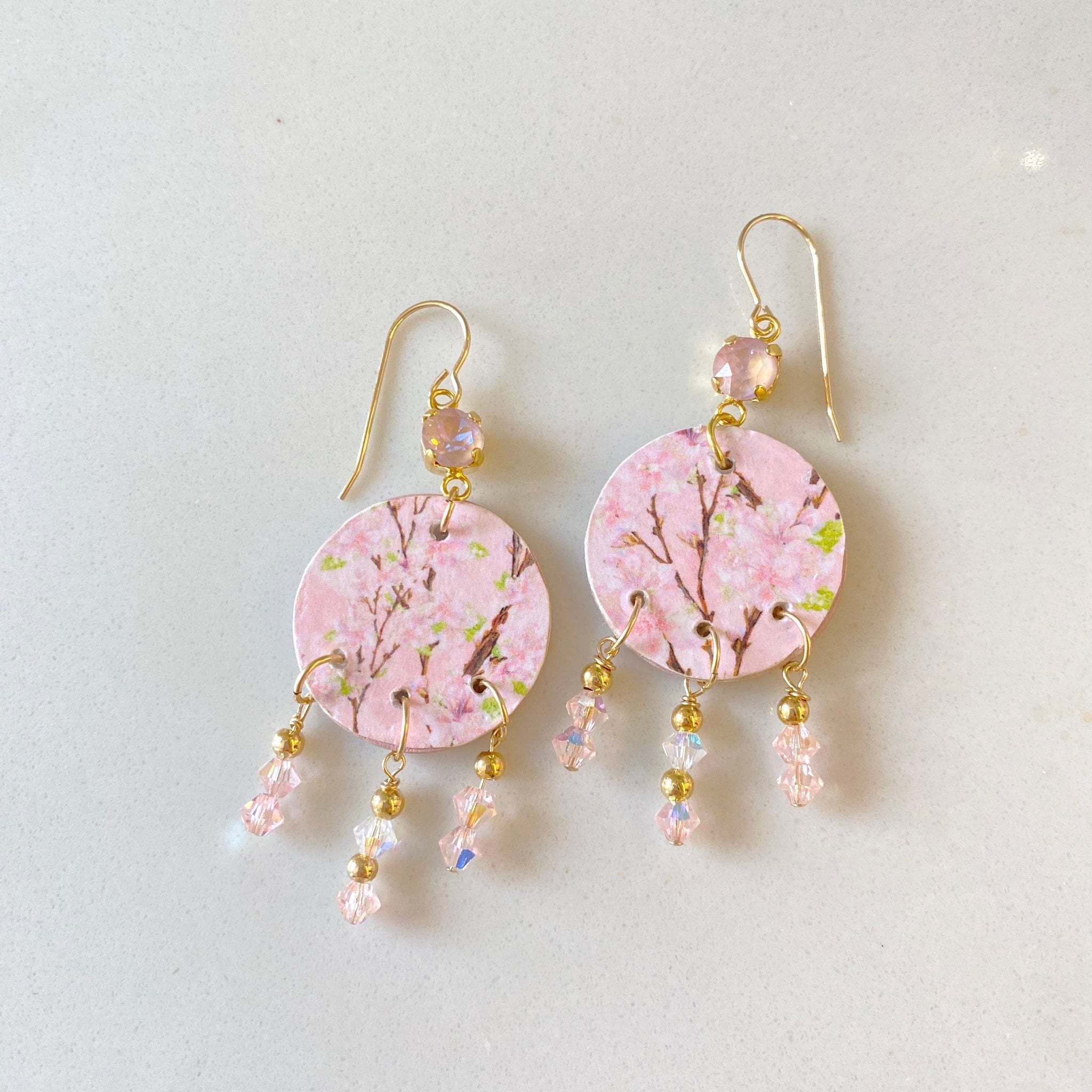 "Sakura" Coin Earrings (Pink Background)