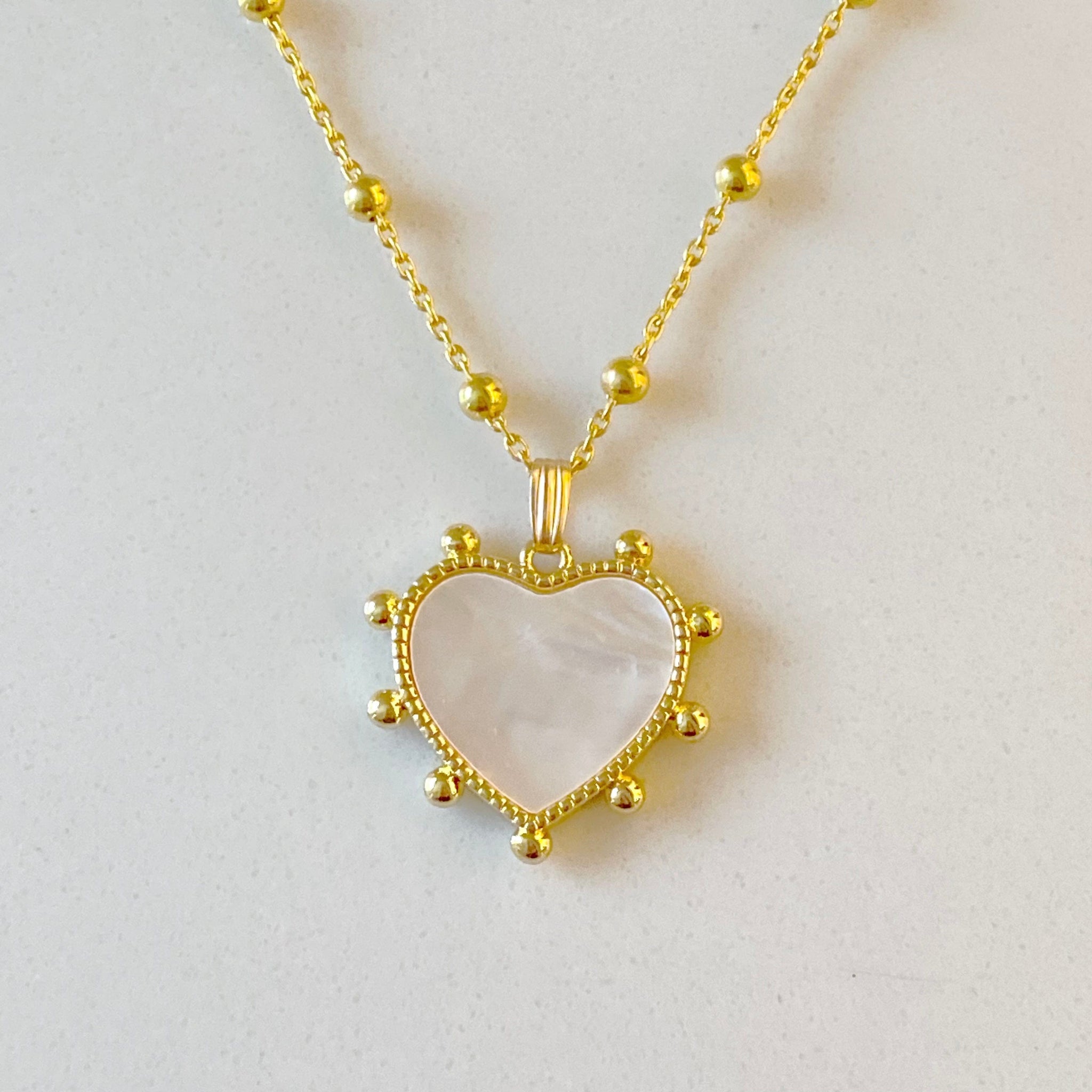 Studded Heart Pearl Necklace
